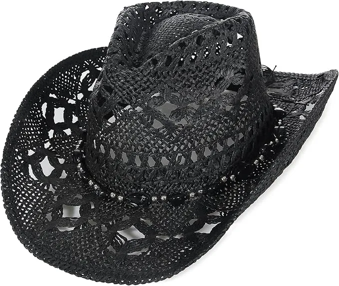 Straw Cowboy Hat with Decorative Band